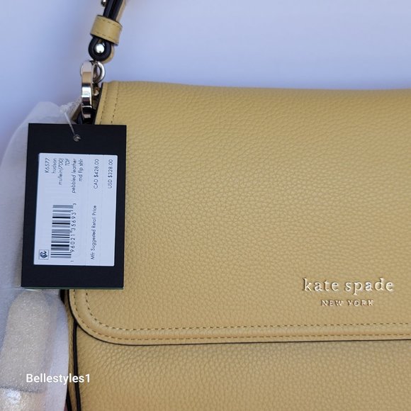 KATE SPADE Hudson Pebbled Leather Medium Flap Convertible Shoulder Bag- Mullein⭐ - Picture 16 of 16